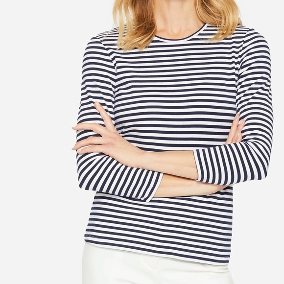 J. McLaughlin Sinclair Top in Stripe Red Navy Blue Size Medium - Picture 3 of 7